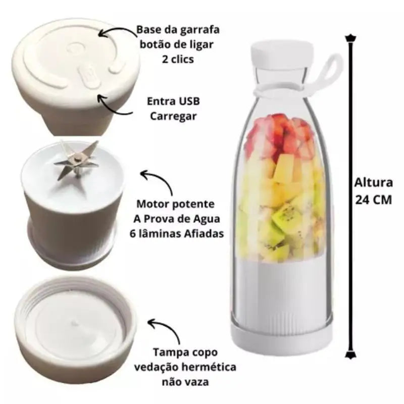 Mini Liquidificador Garrafa 350ml Portátil USB Recarregável